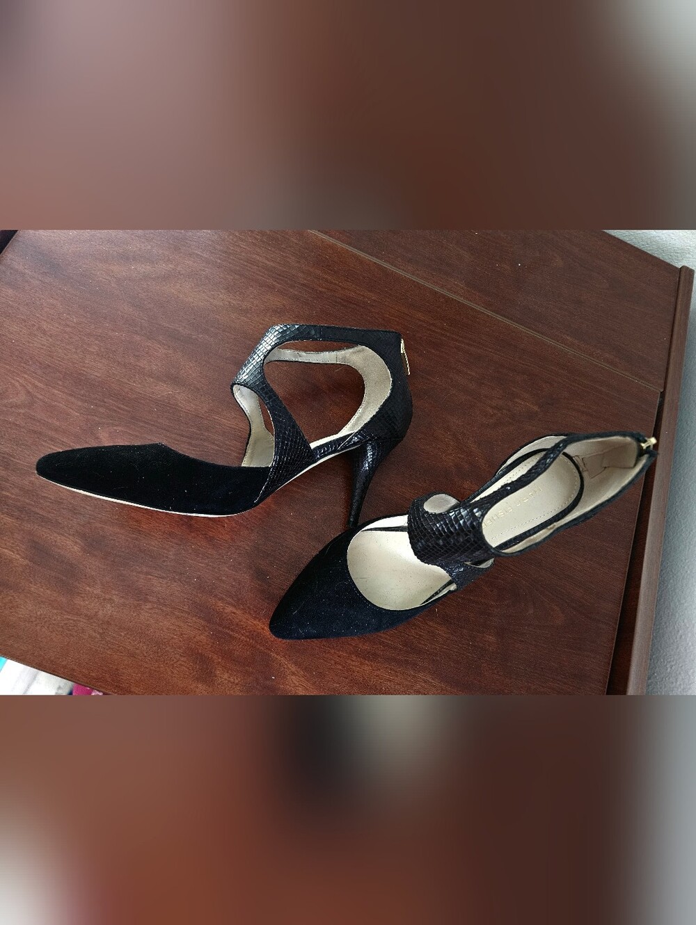 Marc Fisher Black Pointed-Toe Cutout Ankle-Strap Heels. Size 8 - Picture 4 of 6